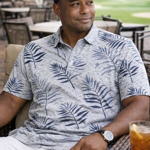 Travis Mathew Gray and Blue Leaf Polo Shirt